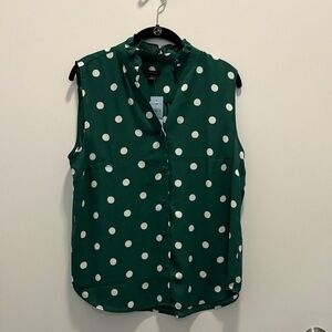 Ann Taylor Sleeveless Green and White Blouse